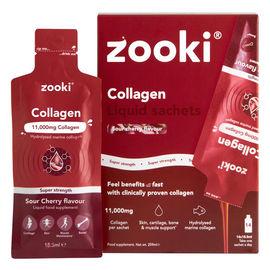 Zooki Super Strength Marine Collagen 11000mg Sour Cherry Flavor Liquid Sachets 18.5ml, Pack of 14's