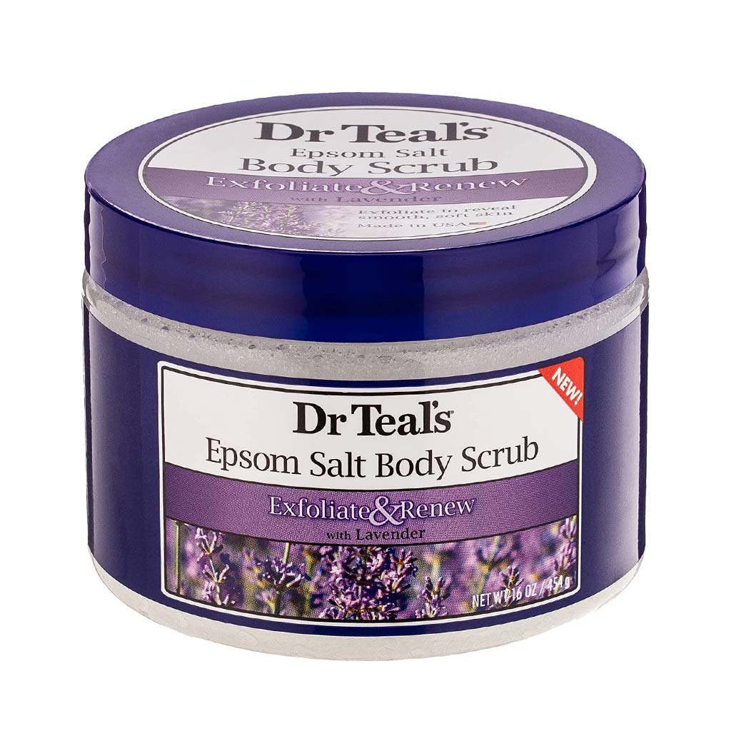 Dr Teal's, Exfoliate & Renew Epsom Salt Body Scrub with Lavender, Relaxing exfoliating scrub for soft skin, 454 g