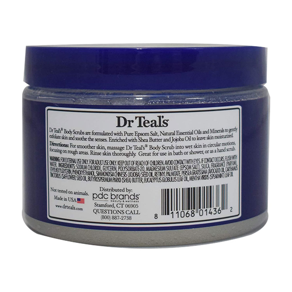 Dr Teal’s, Exfoliate and Renew Epsom Salt Body Scrub with Eucalyptus and Spearmint, Exfoliating body scrub with soothing eucalyptus and spearmint, 454g