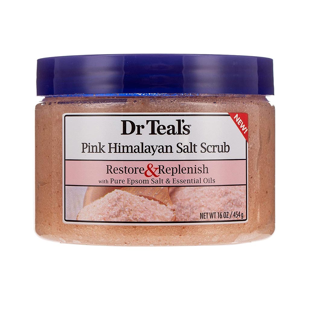 Dr Teal's, Restore & Replenish Pink Himalayan Epsom Salt Body Scrub, Exfoliating scrub with mineral-rich salts, 454g