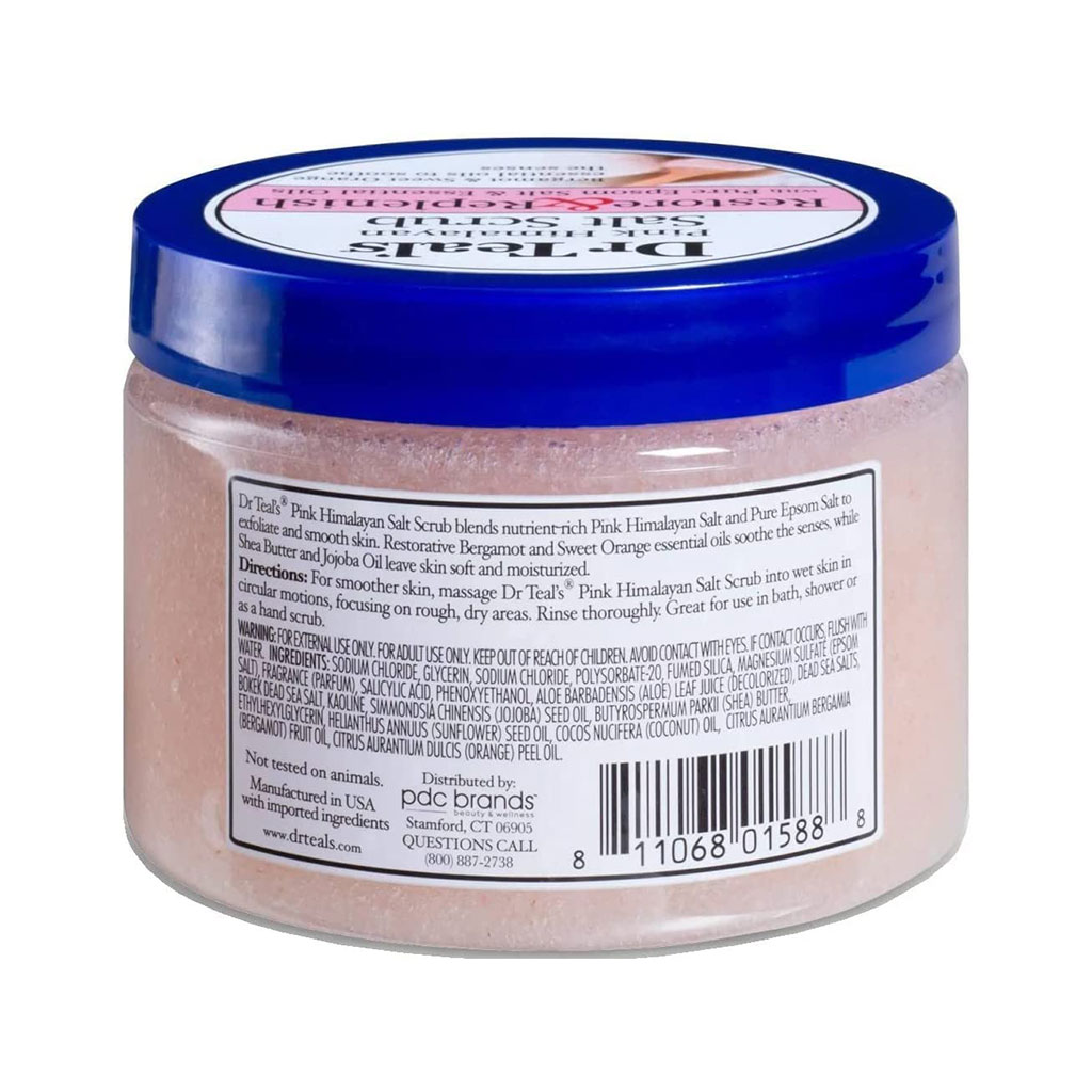 Dr Teal's, Restore & Replenish Pink Himalayan Epsom Salt Body Scrub, Exfoliating scrub with mineral-rich salts, 454g
