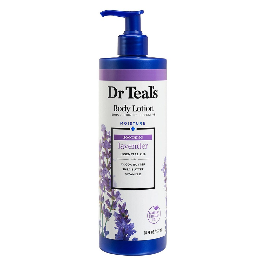 Dr Teal’s, Moisture + Soothing Lavender Essential Oil Body Lotion, Hydrating body lotion with lavender essential oil, 532ml