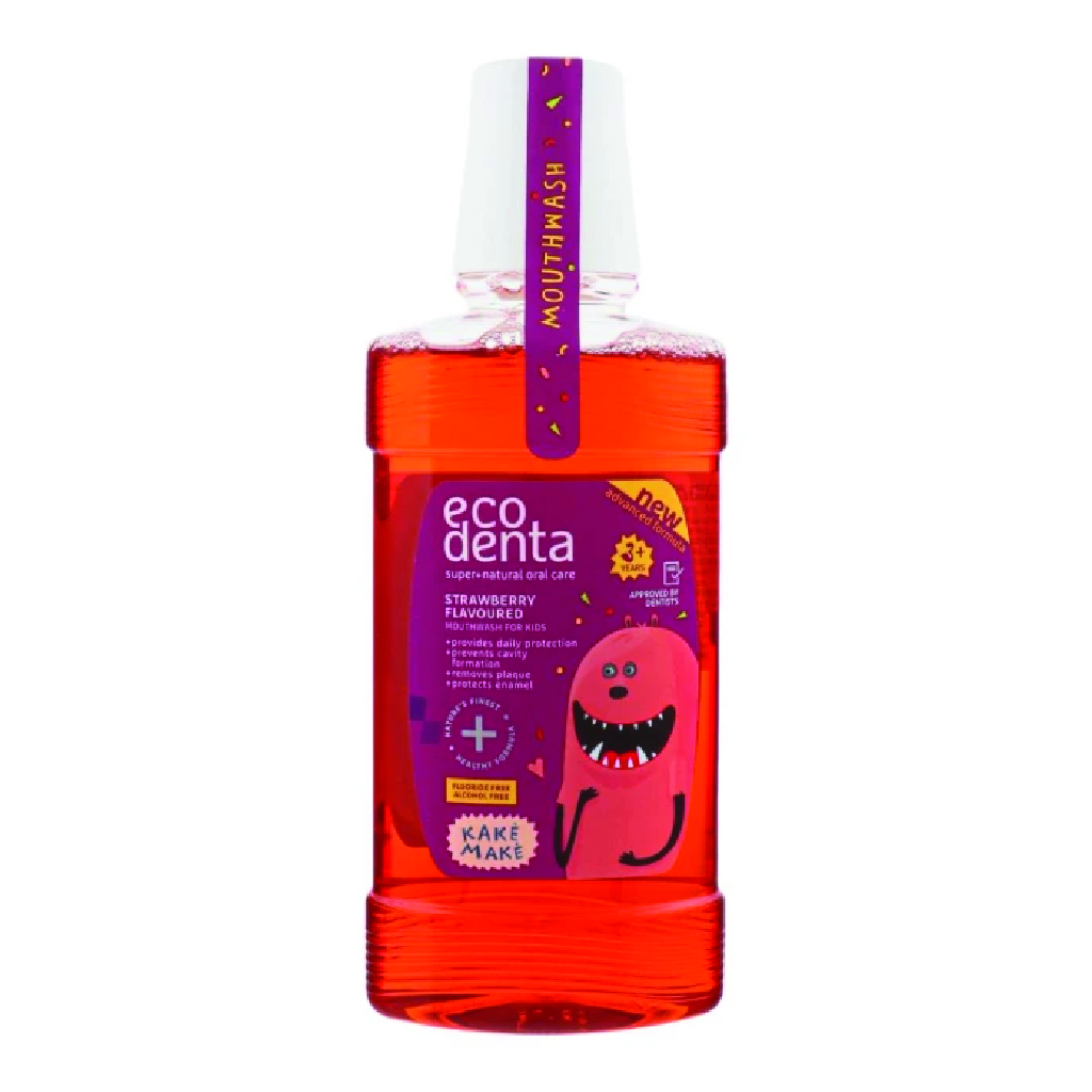 Ecodenta, Kakas Makas Strawberry Flavored Mouthwash for Kids, Gentle strawberry-flavored mouthwash for children, 250ml
