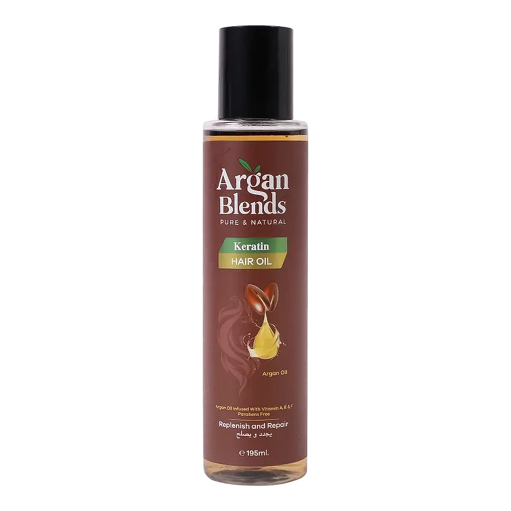 Argan Blends, Keratin hair oil, Strengthening hair oil for smooth frizz control, 195 ml
