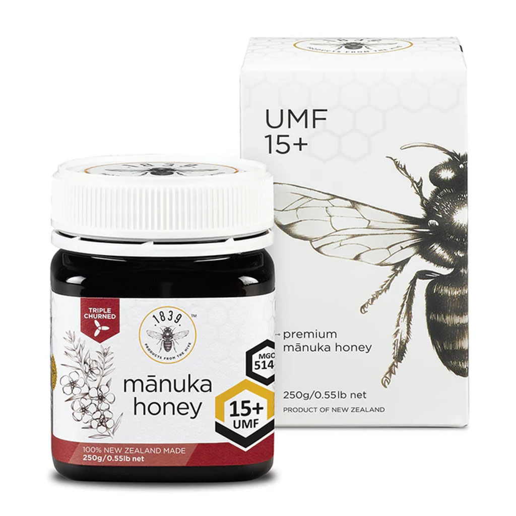1839, Manuka Honey Premium UMF 15+ Lozenges, Soothing throat lozenges with high UMF manuka honey, 250 g