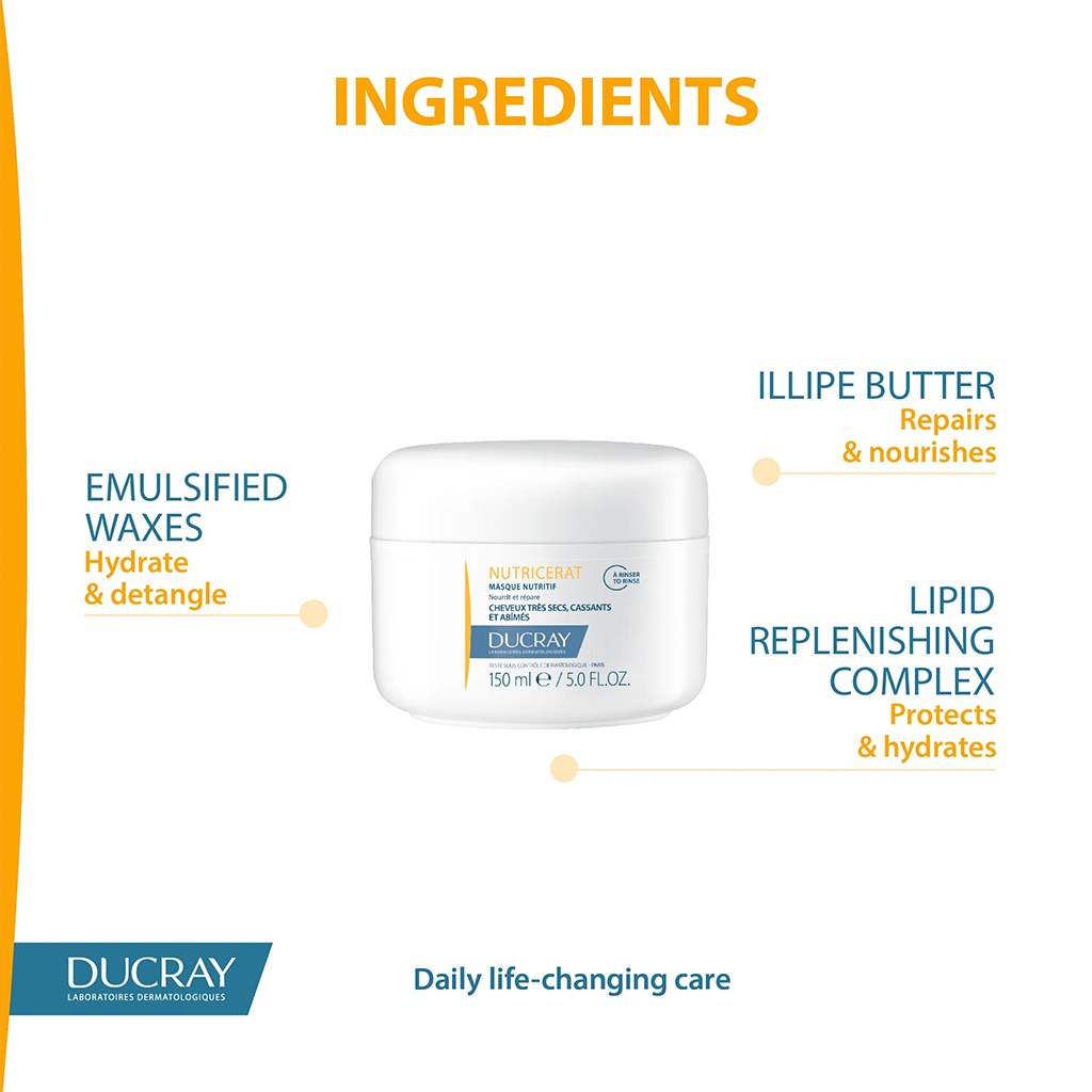 Ducray, Nutricerat Mask, Nourishing hair mask for dry and brittle hair, 150ml