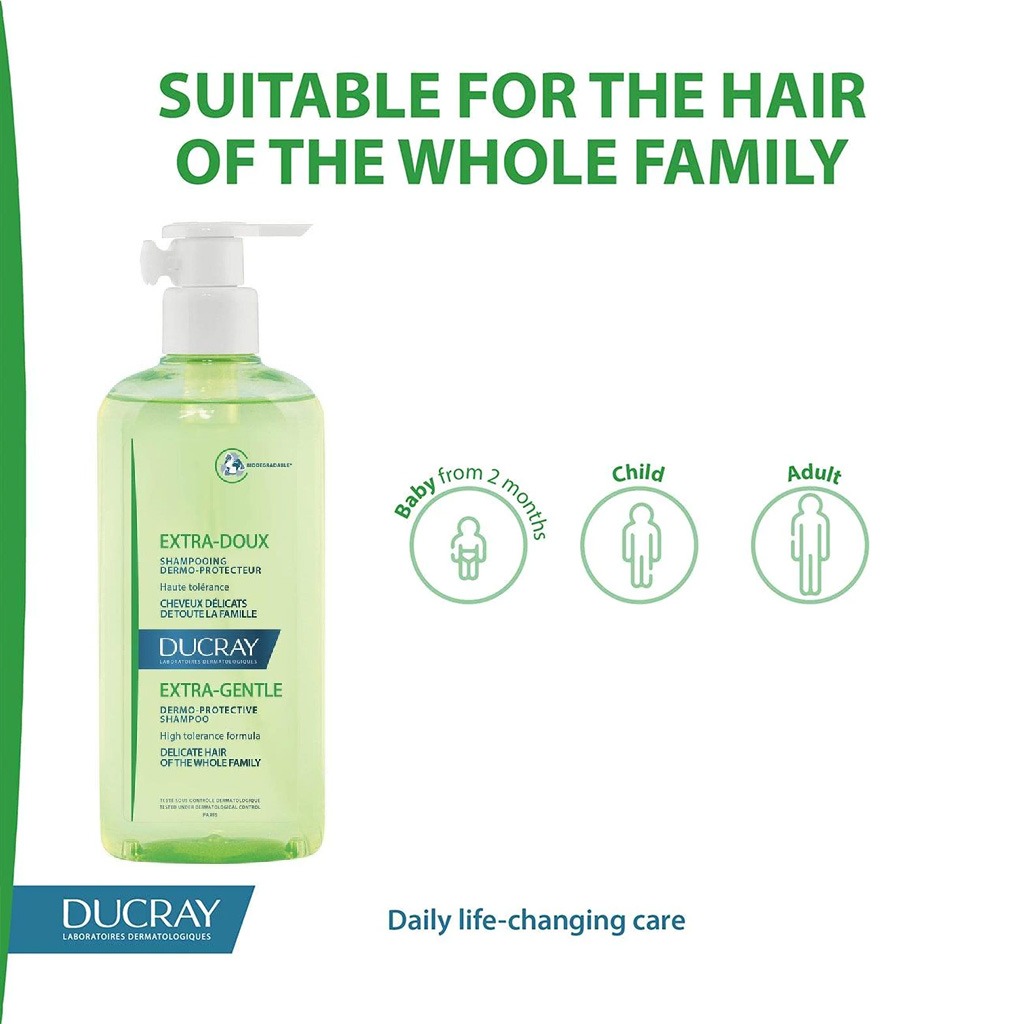 Ducray, Extragentle Shampoo, Cleanses and Nourishes Hair, 400 ml