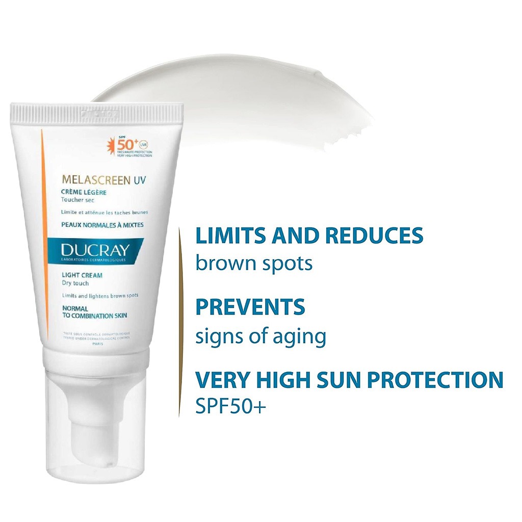 Ducray, Melascreen UV SPF50+ Light Cream, High protection light facial cream with SPF50+, 40ml