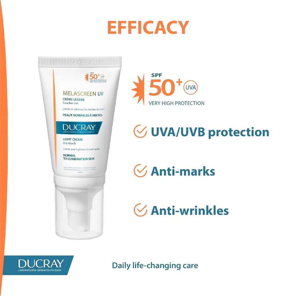 Ducray, Melascreen UV SPF50+ Light Cream, High protection light facial cream with SPF50+, 40ml