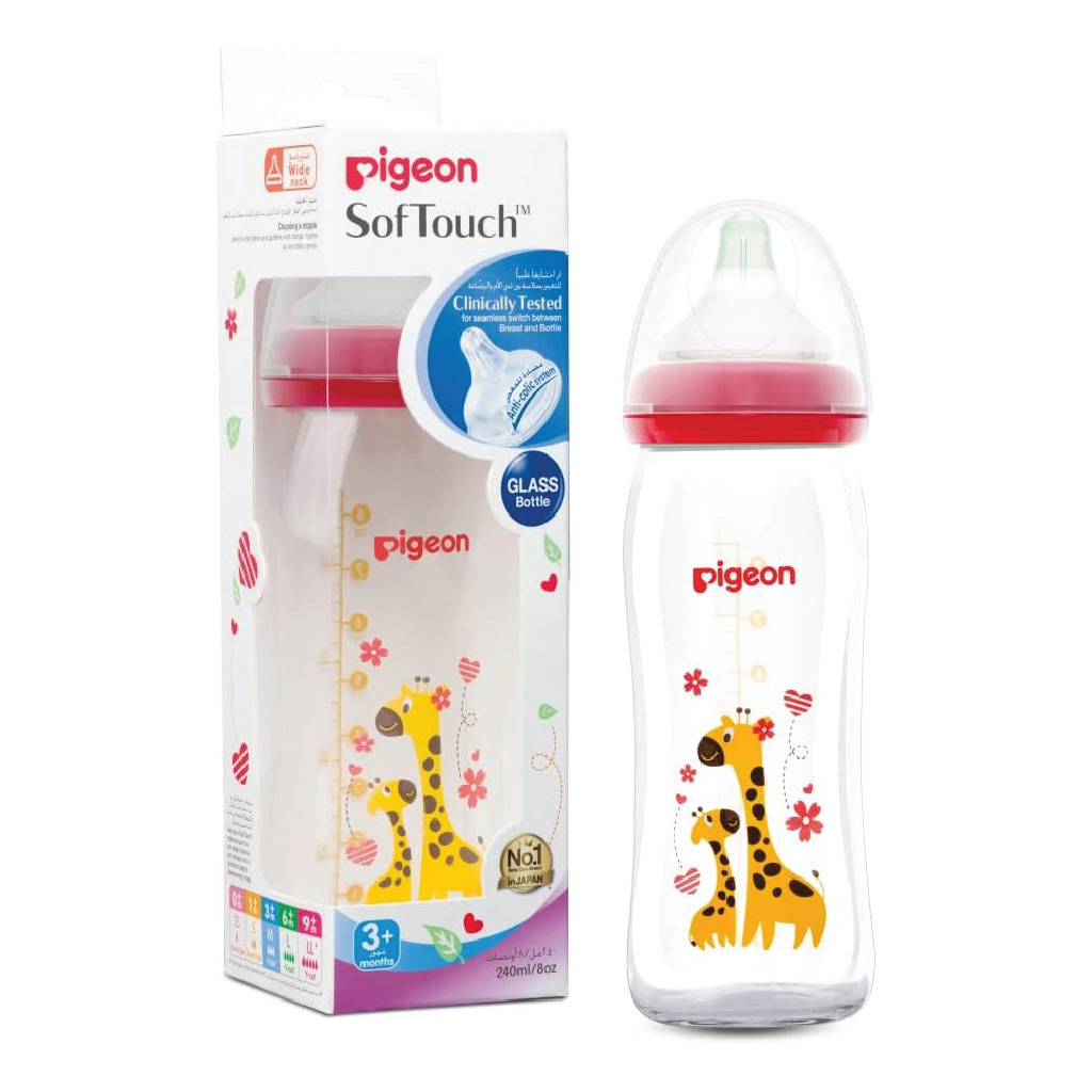 PIGEON SOFTOUCH GLASS BOTTLE 240 ML (WIDE NECK)