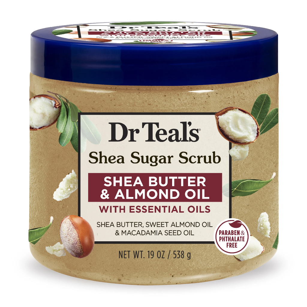Dr Teal's, Shea Sugar Exfoliating Body Scrub Shea Butter and Almond Oil, Nourishing exfoliating scrub with shea butter and almond oil, 538g