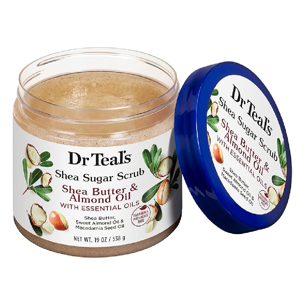 Dr Teal's, Shea Sugar Exfoliating Body Scrub Shea Butter and Almond Oil, Nourishing exfoliating scrub with shea butter and almond oil, 538g