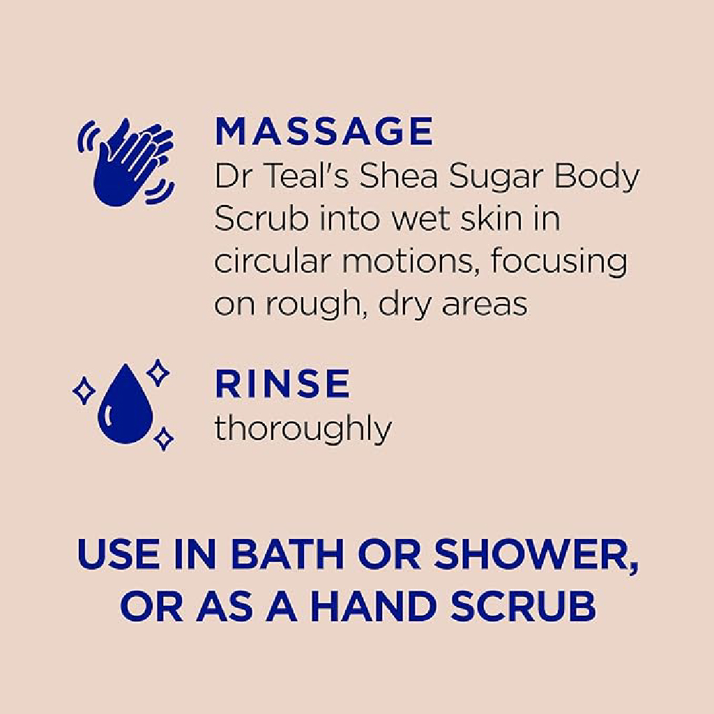 Dr Teal's, Shea Sugar Exfoliating Body Scrub Shea Butter and Almond Oil, Nourishing exfoliating scrub with shea butter and almond oil, 538g