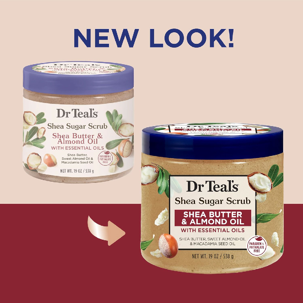 Dr Teal's, Shea Sugar Exfoliating Body Scrub Shea Butter and Almond Oil, Nourishing exfoliating scrub with shea butter and almond oil, 538g