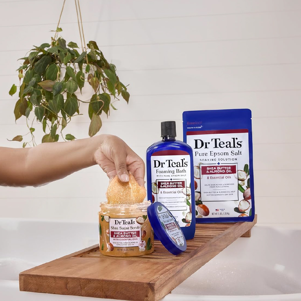 Dr Teal's, Shea Sugar Exfoliating Body Scrub Shea Butter and Almond Oil, Nourishing exfoliating scrub with shea butter and almond oil, 538g