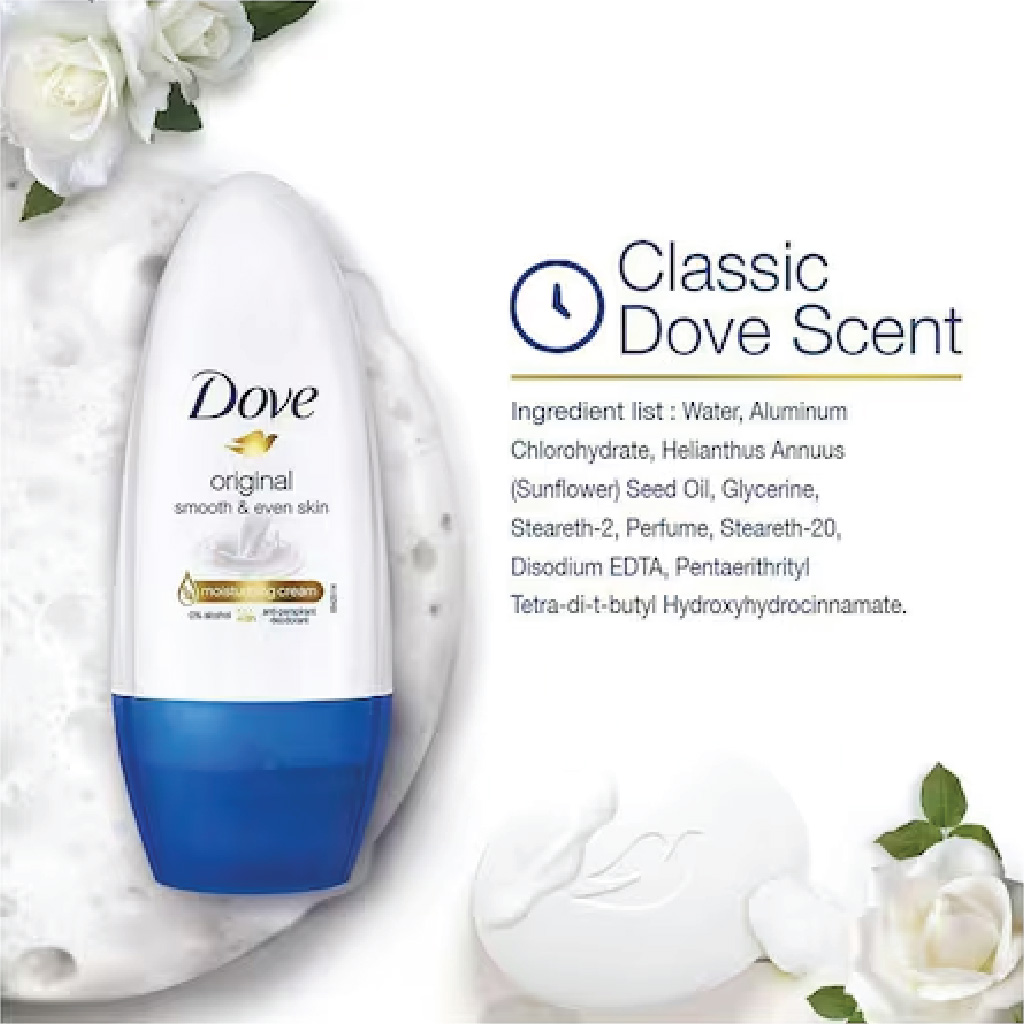 Dove, Original Moisturizing 48-Hour Antiperspirant Deodorant Roll-On, Long-lasting antiperspirant for all-day freshness, 50ml