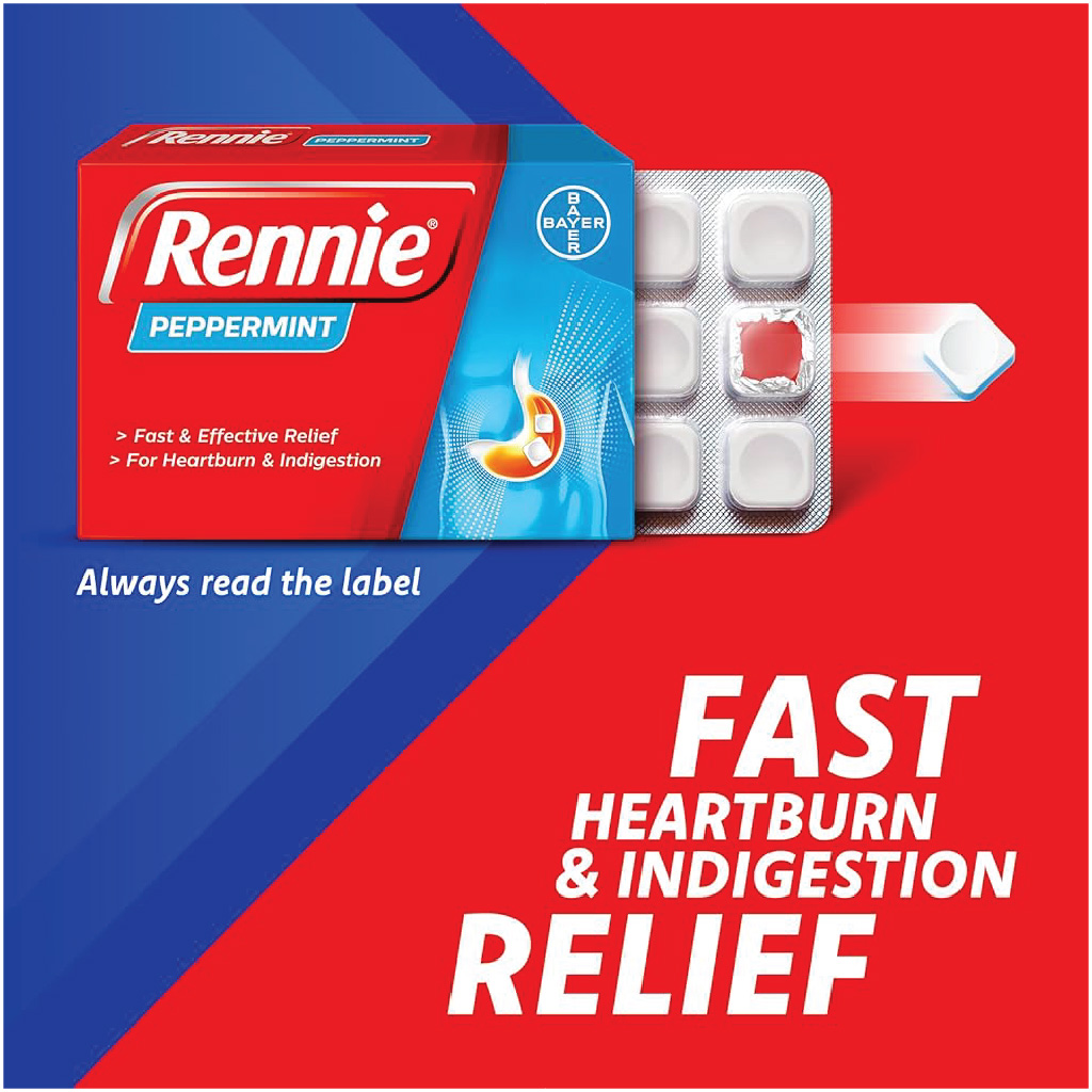 Rennie, Peppermint tablets, Antacid tablets for indigestion and heartburn relief