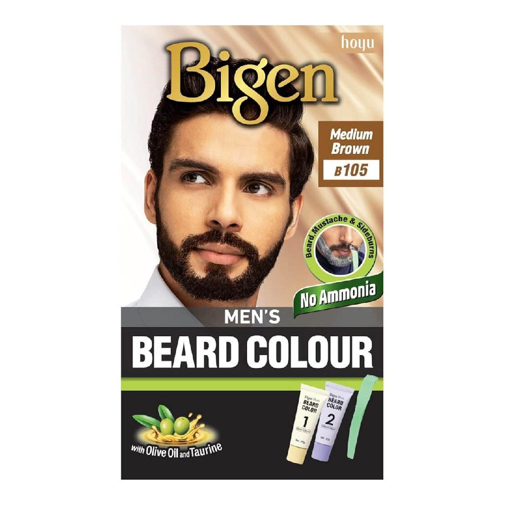 Bigen, Men’s Beard Color Medium Brown, Long-lasting beard dye for natural medium brown color, 40 g