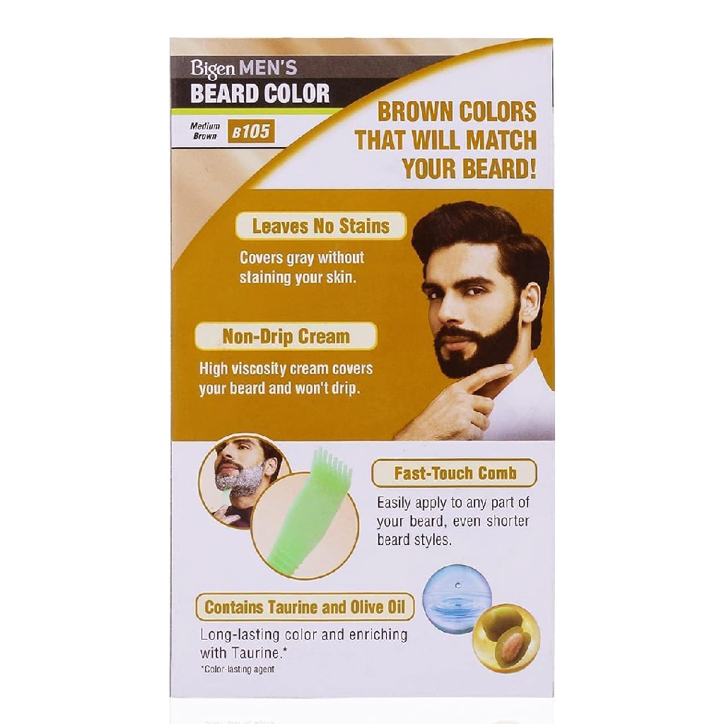 Bigen, Men’s Beard Color Medium Brown, Long-lasting beard dye for natural medium brown color, 40 g