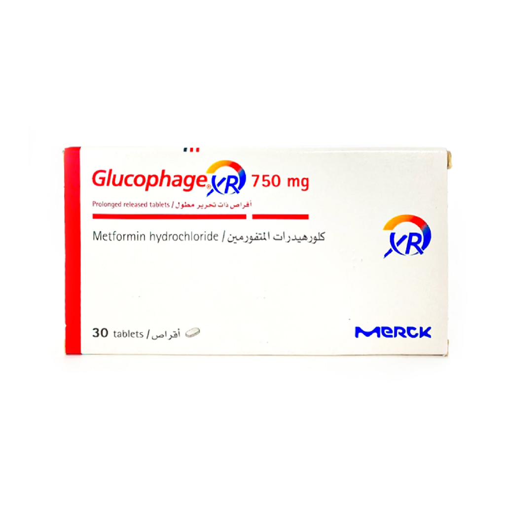 Glucophage, XR 750 mg tablets, Extended release tablets for type 2 diabetes management, 30 tablets