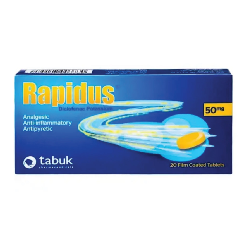 Rapidus, 50mg tablets, Fast-acting pain relief medication, 20 tablets