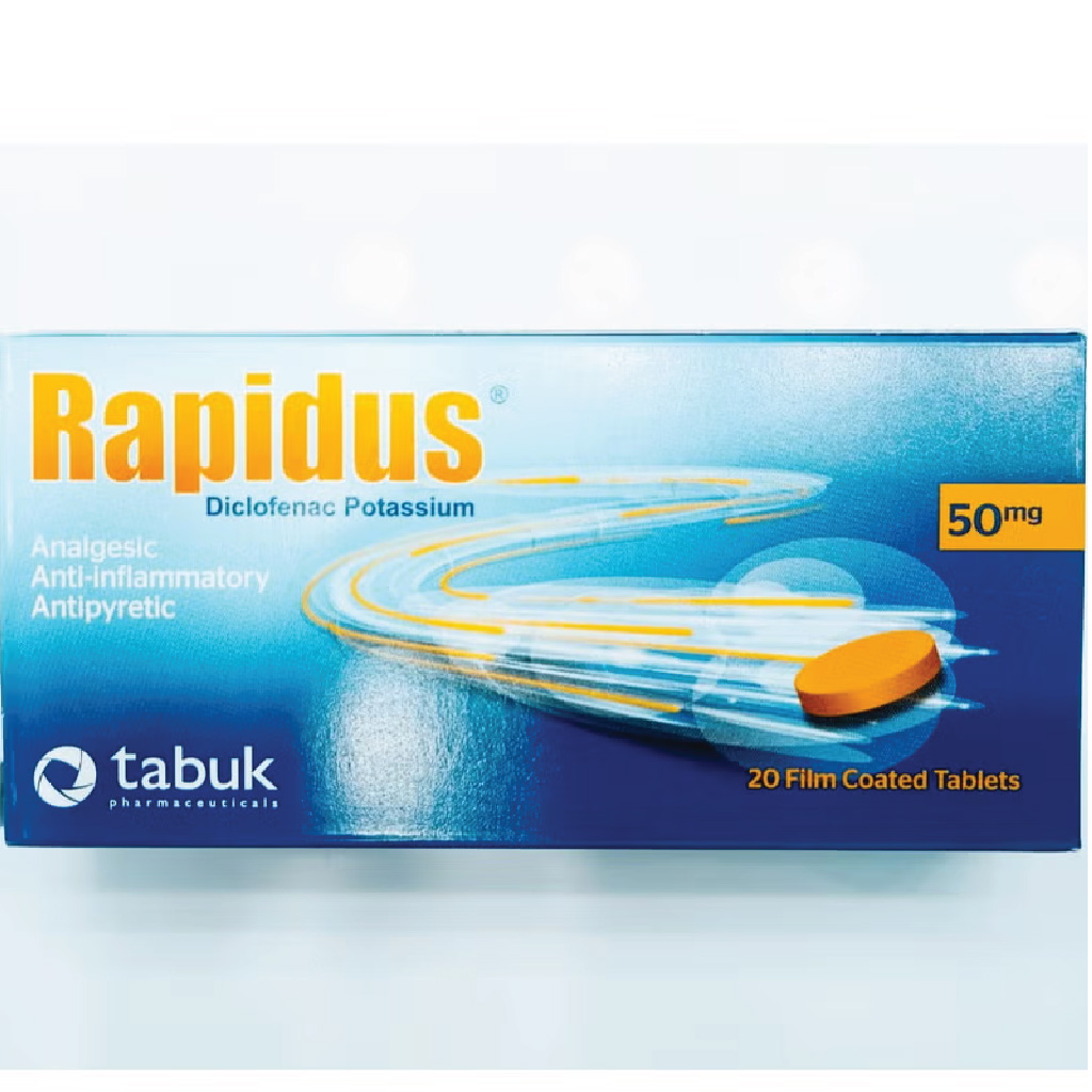 Rapidus, 50mg tablets, Fast-acting pain relief medication, 20 tablets