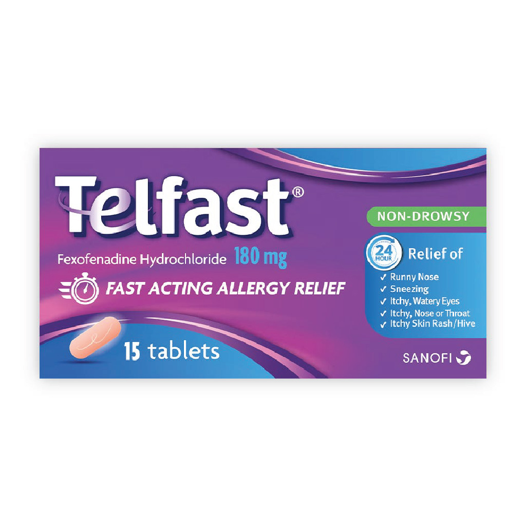 Telfast, 180 mg tablets, Fast-acting allergy relief antihistamine, 180 mg