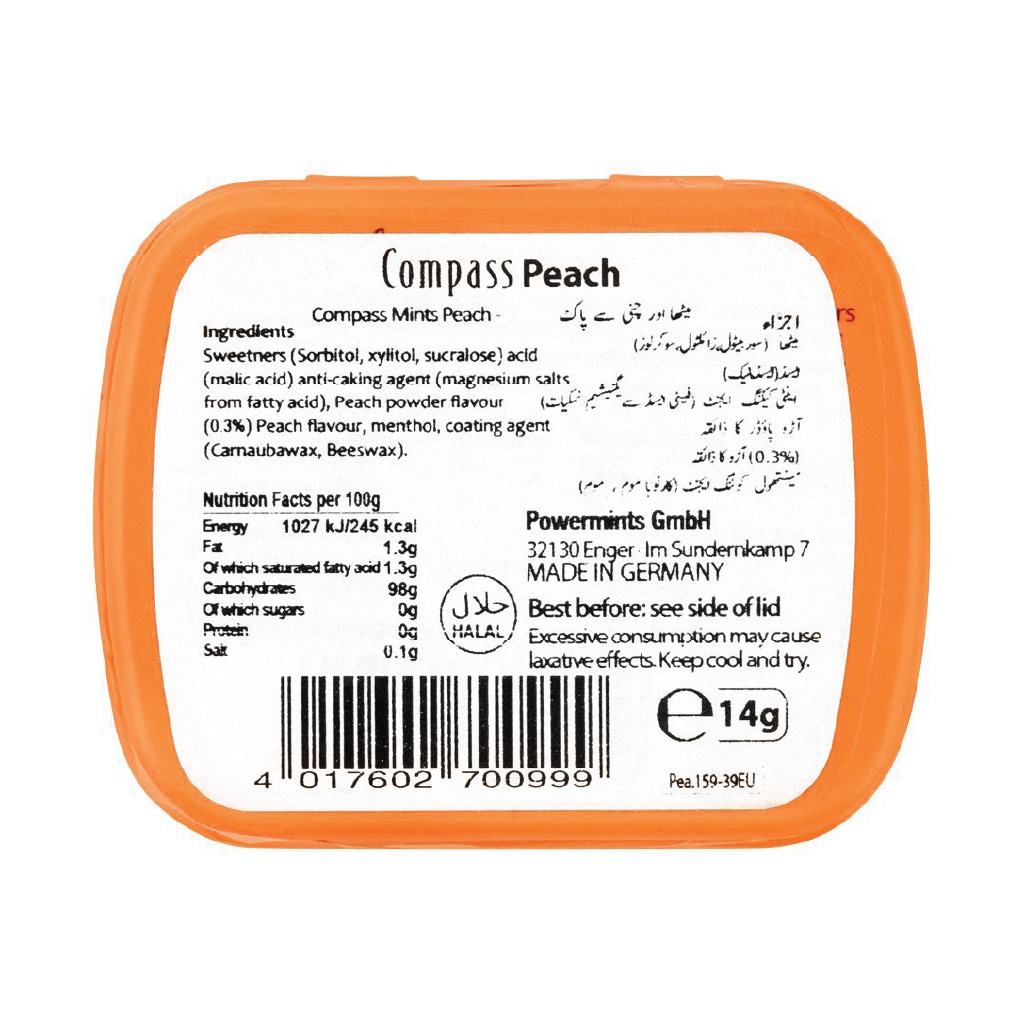 Compass, Fresh Mints Peach Sugar Free, Sugar-free peach flavored breath mints, 14g