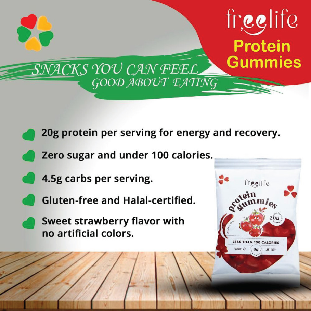 Freelife, Protein Gummies Strawberry, Tasty strawberry flavored protein supplement gummies, 32g