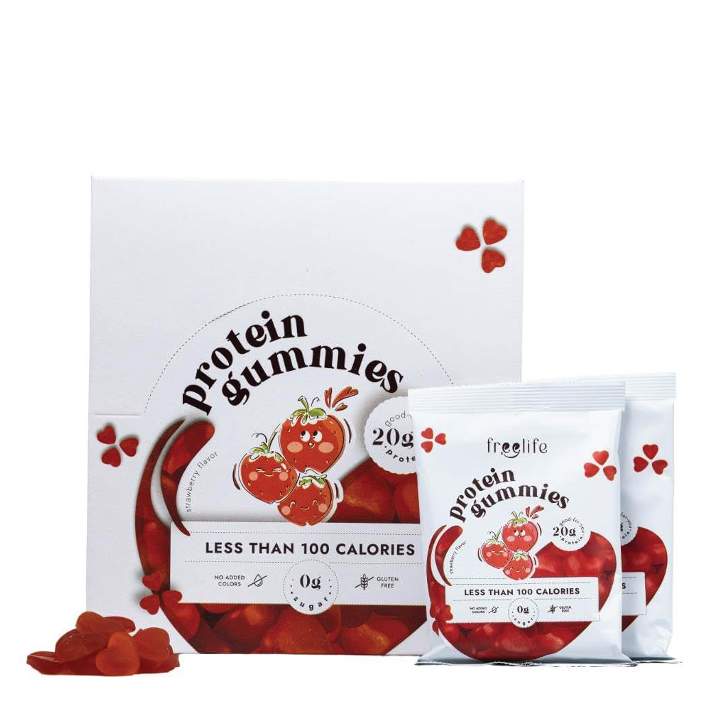 Freelife, Protein Gummies Strawberry, Tasty strawberry flavored protein supplement gummies, 32g