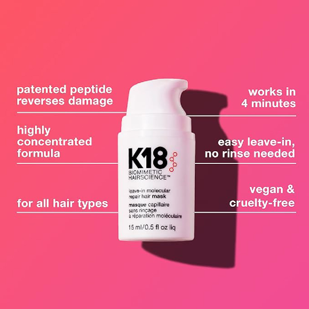 K18, Leave-In Molecular Repair Hair Mask, Deep repairing treatment for damaged hair, 15ml