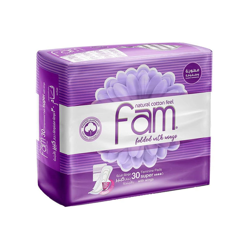 Fam, Sanitary Pads Maxi Super Ultra Thin, High absorbency ultra-thin sanitary pads, 30 pieces