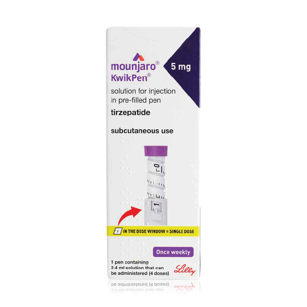 Mounjaro, Kwikpen Tirzepatide 5mg/0.6ml, Pre-filled pen for blood sugar control, 2.4 ml