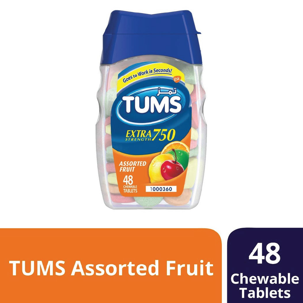 Tums, Extra Strength Antacid Chewable Tablets Assorted Fruit Flavour, Fast relief for heartburn and indigestion