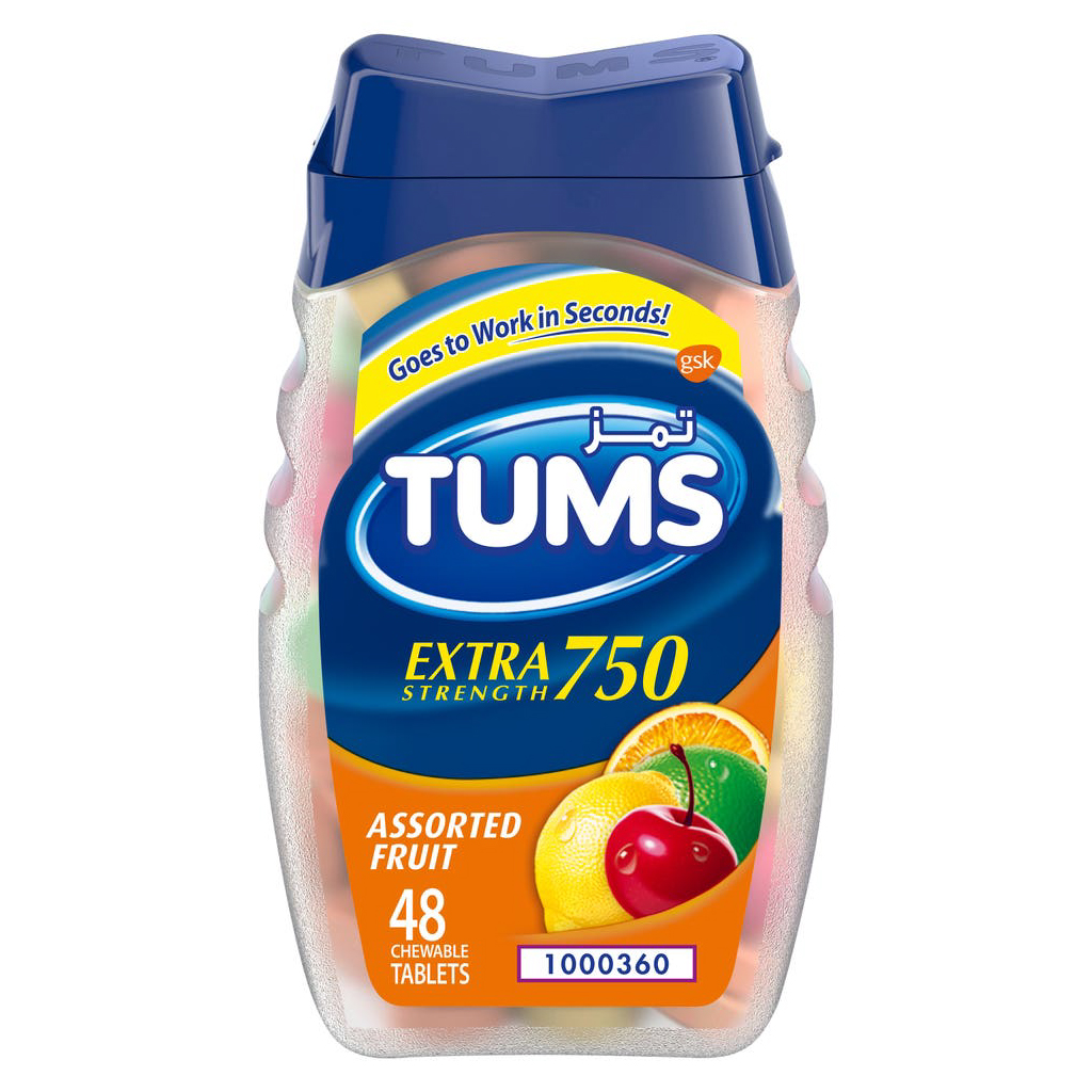 Tums, Extra Strength Antacid Chewable Tablets Assorted Fruit Flavour, Fast relief for heartburn and indigestion