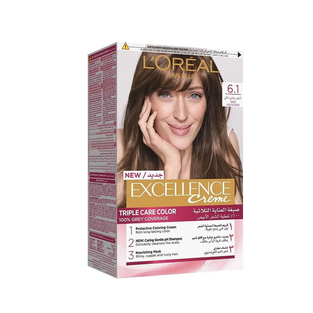 L'Oréal Paris, Excellence Cream Hair Color 61 Dark Ash Blonde, Permanent hair color with ash blonde tone, cream