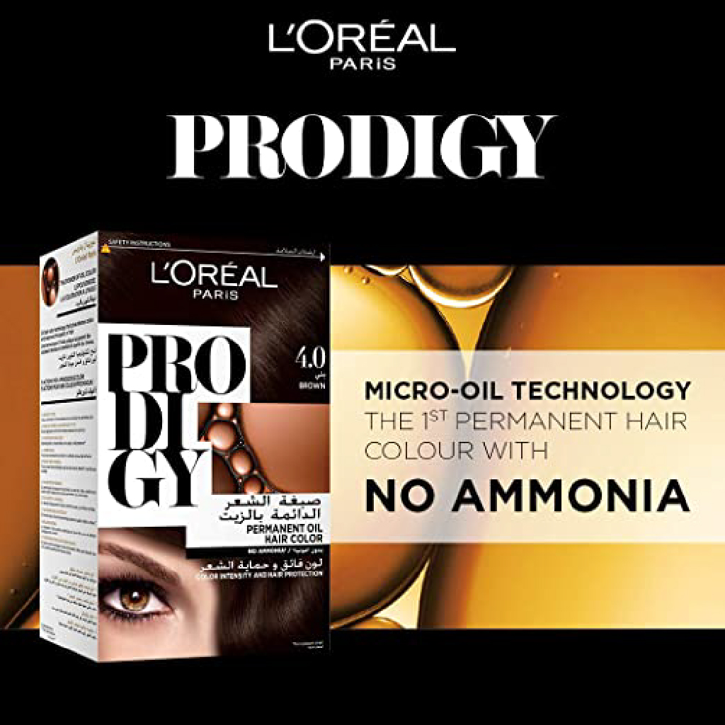 L’Oréal Paris, Prodigy Permanent Oil Hair Color, Ammonia-free permanent hair color, 4 Sepia Kit