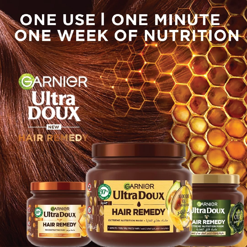 Garnier Ultra Doux, Avocado Oil and Shea Butter Extreme Nutrition Hair Mask, Deep nourishing hair mask for dry and damaged hair, 340ml