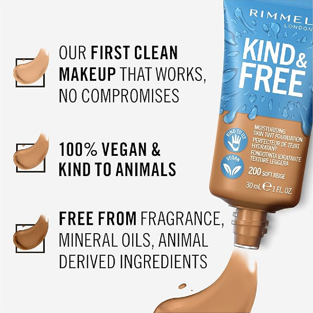 Rimmel London Kind & Free Skin Tint Foundation - 210 Golden Beige, 30ml