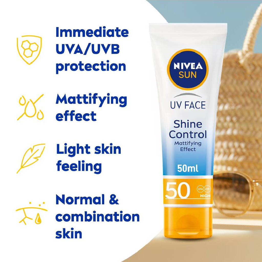 Nivea Sun, Face Cream Shine Control SPF 50, High protection sun cream with shine control for face
