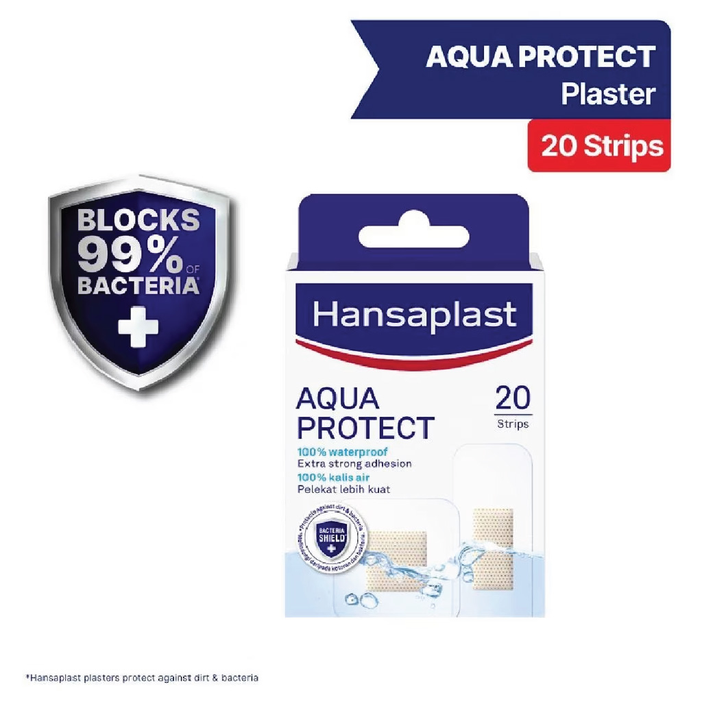 Hansaplast, Aqua Protect Strips, Waterproof adhesive bandages for wet conditions, 20 strips
