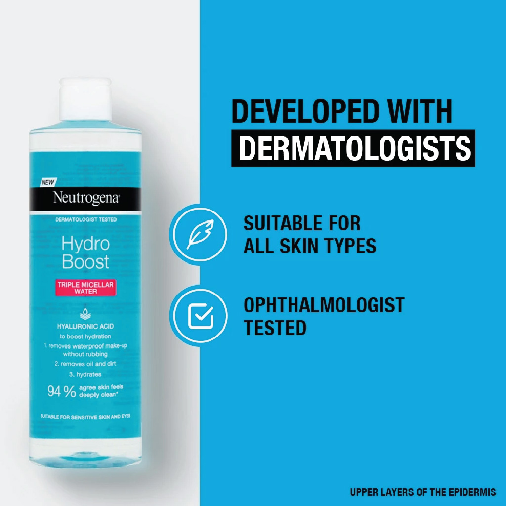 Neutrogena, Hydro Boost Triple Micellar Water with Hyaluronic Acid, Hydrating makeup remover and cleanser, 400ml