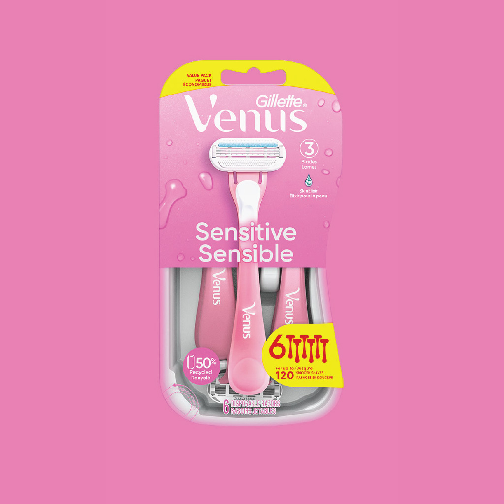 Gillette Venus 3 Sensitive Women's Disposable Razors, 6 Count