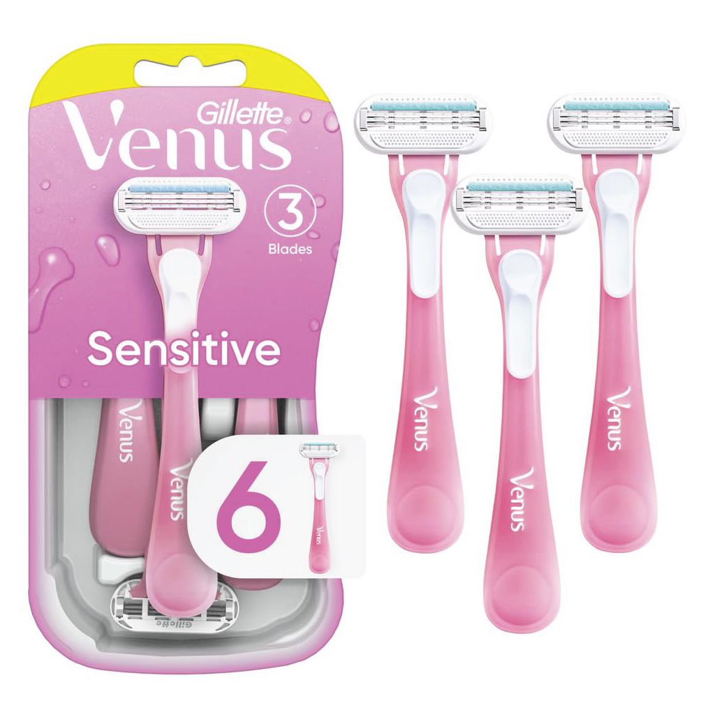 Gillette Venus 3 Sensitive Women's Disposable Razors, 6 Count