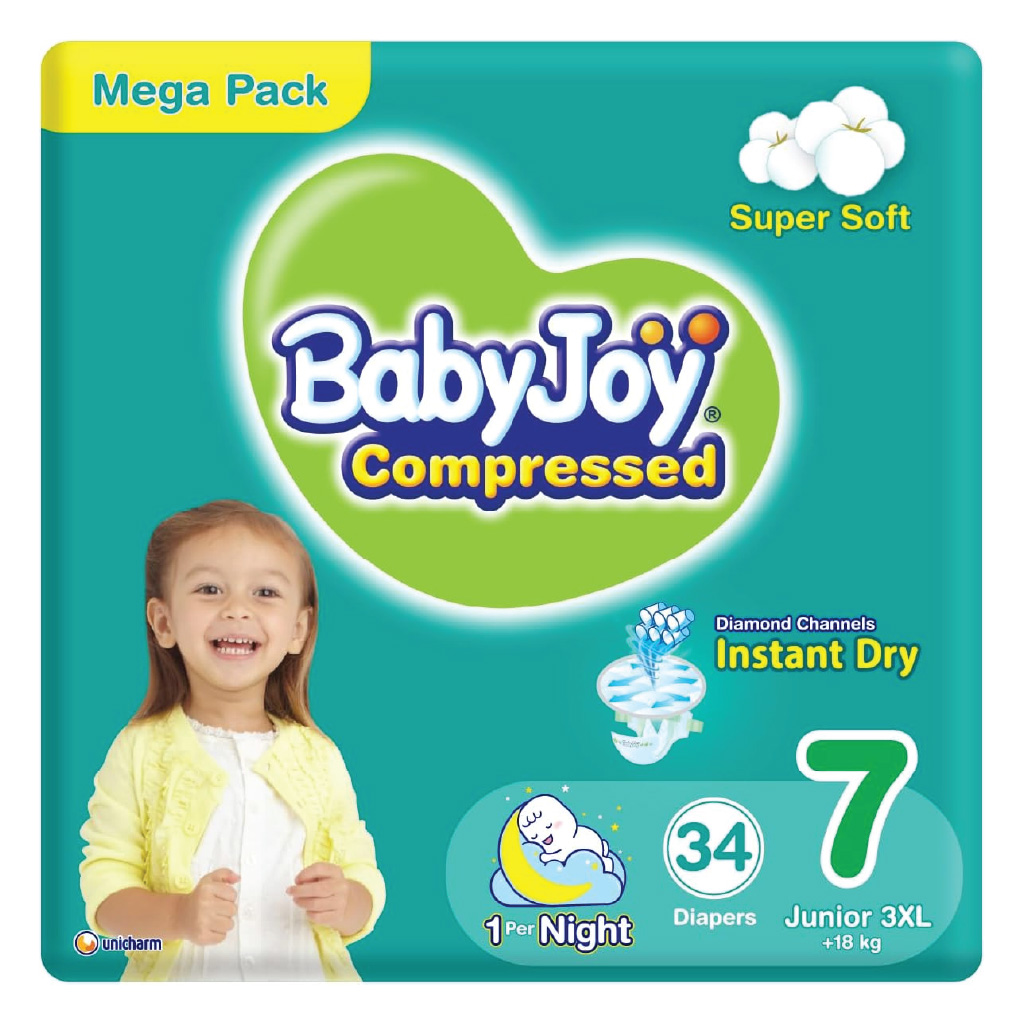 BabyJoy, Compressed Diapers 3XL Giant Pack, Extra large absorbent diapers for toddlers