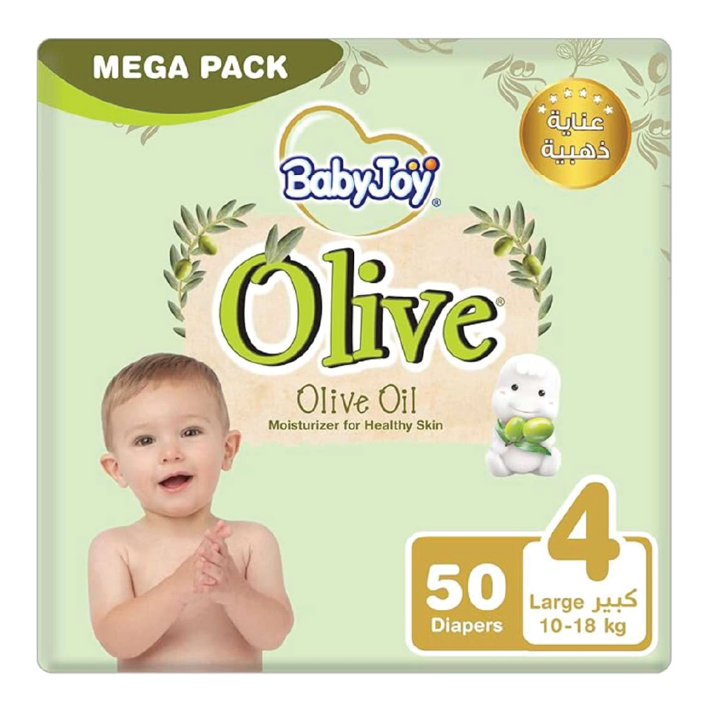 BabyJoy Olive Oil Mega Pack Large Size 4, 10-18kg 50 Count
