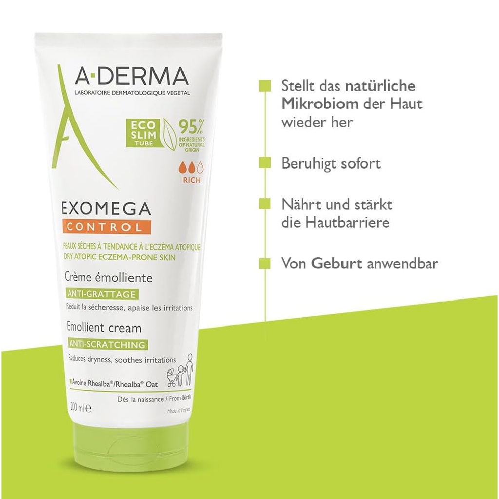 A-Derma, Exomega Control Cream, Soothing cream for atopic dermatitis relief, 200ml