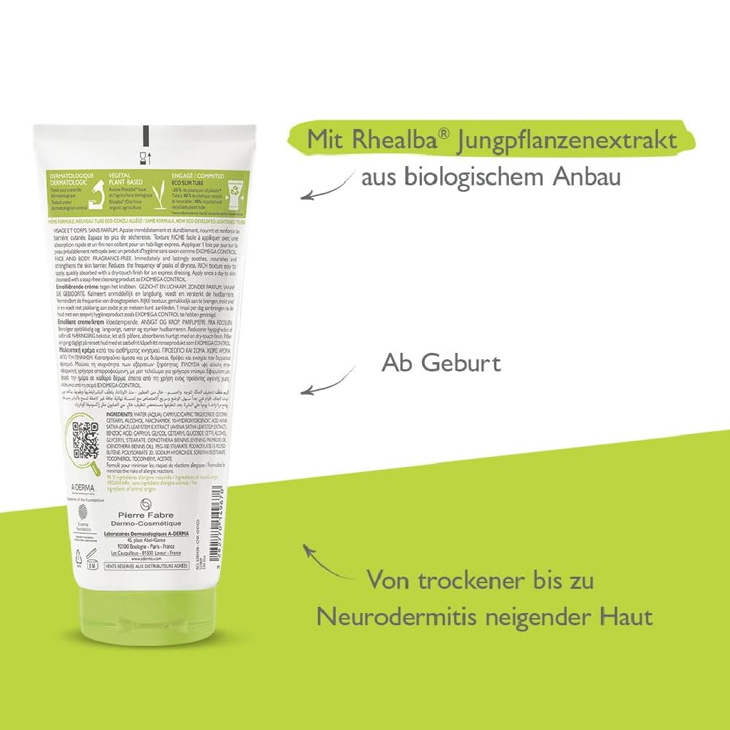 A-Derma, Exomega Control Cream, Soothing cream for atopic dermatitis relief, 200ml