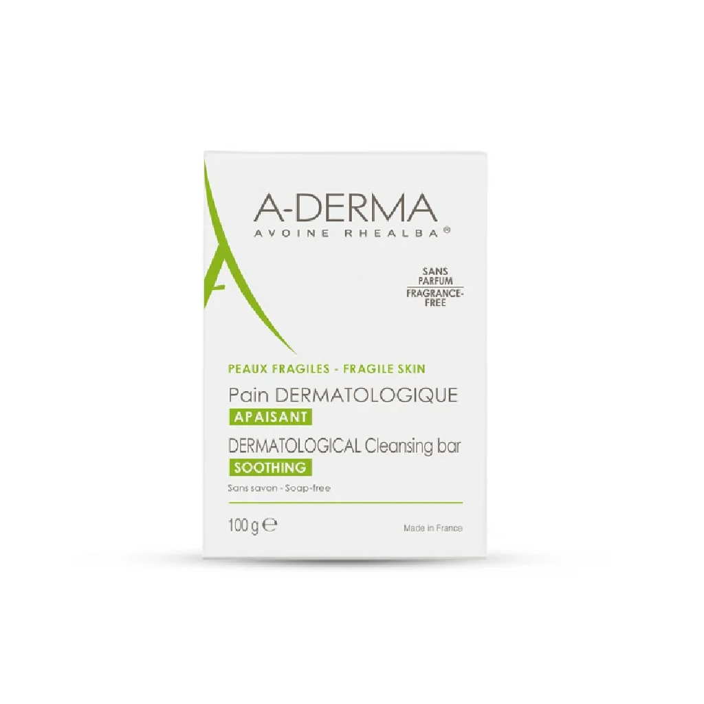 A-Derma, Dermatological Cleansing Bar, Gentle soap-free cleansing bar for sensitive skin, 100g