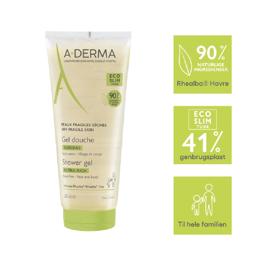 Aderma, Repairing ultra-rich shower gel, Nourishing shower gel for sensitive skin, 200ml